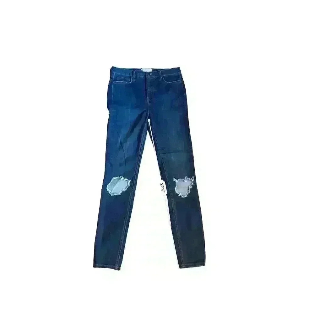 Free People Women's High Rise Skinny Jeans Size 29 Blue Ripped Knee - Picture 8 of 8
